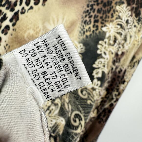 Cache animal artsy pattern knit high neck top size large Brown Gold Long Sleeve - Picture 8 of 11